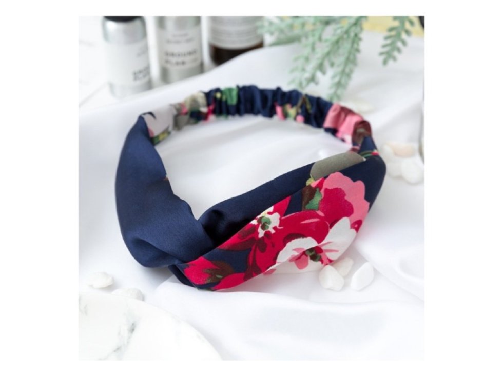 Látková čelenka turban s květinovým vzorem, šířka 4 cm, na gumce