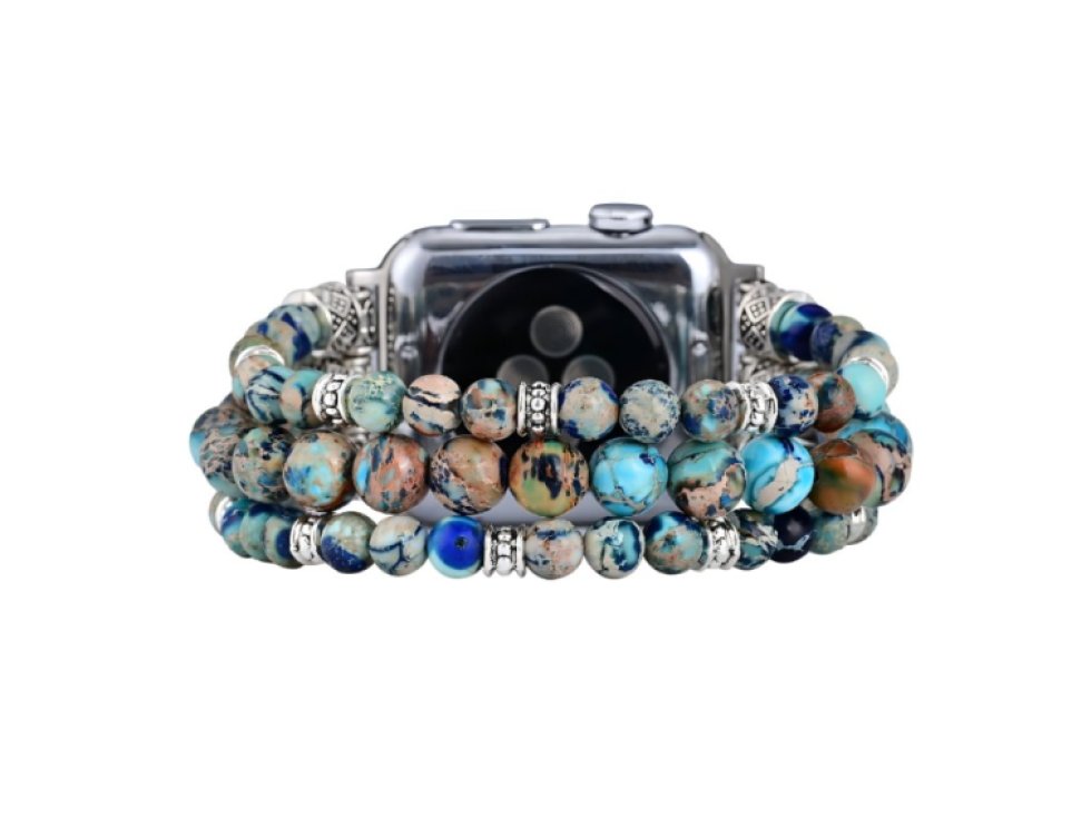 Řemínek na Apple Watch Jaspis modrý a chirurgická ocel (35-45 mm)