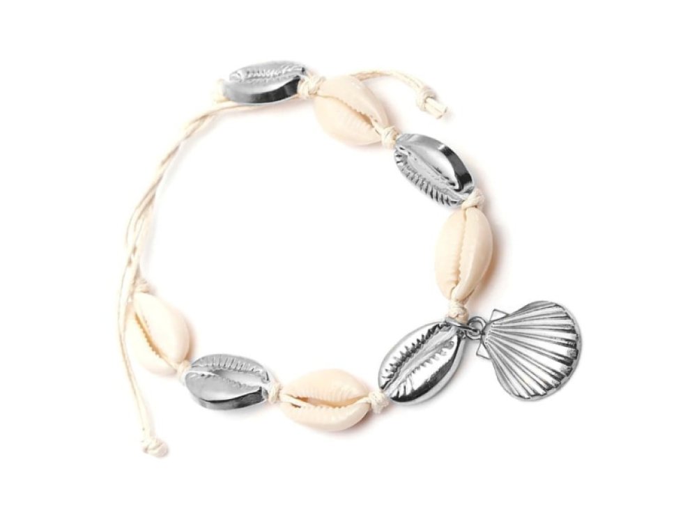 Náramek na nohu Marine SHELL, zlatý/stříbrný, bižuterní kov a mušle, 26 cm