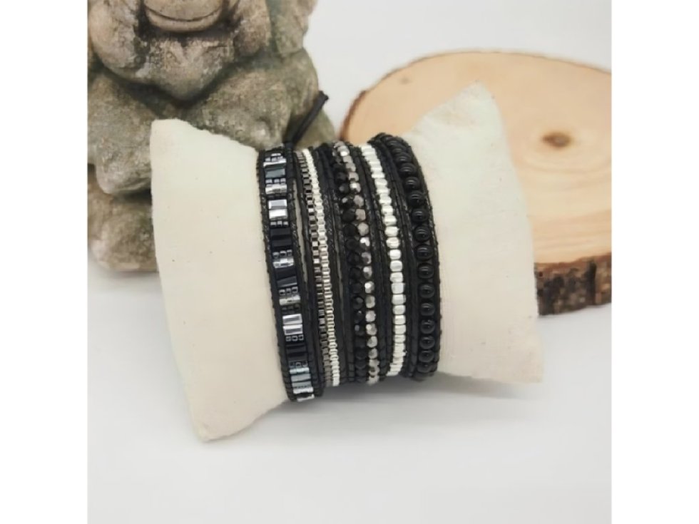 Wrap náramek Černý achát, Hematit, Unisex