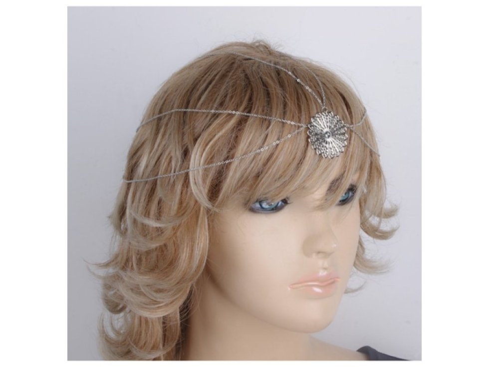 Čelenka Boho s ozdobou Tikka, stříbrná roseta