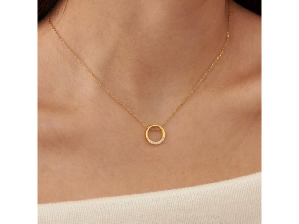 Náhrdelník z ušlechtilého kovu pozlacený 14k zlatem, elegantní, KRUH zirkony NST2150