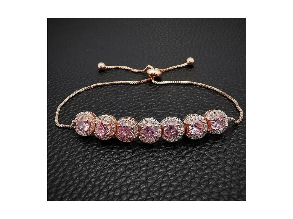 Náramek s krystaly Verónica růžová, růžové zlato řetízek - Náramek s krystaly