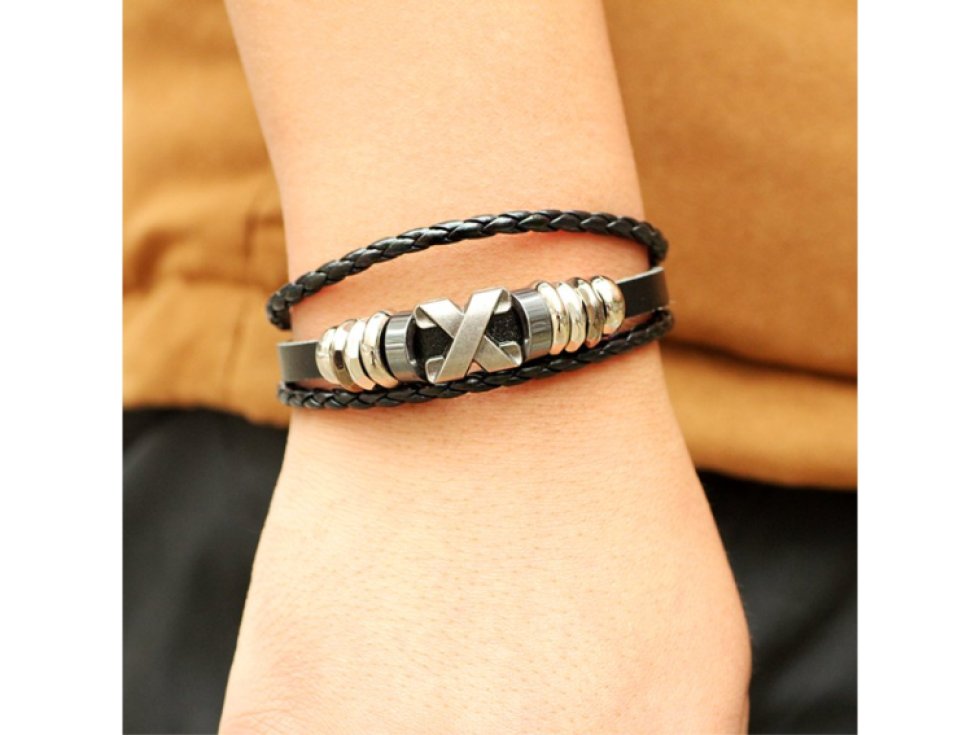 Unisex kožený náramek s písmenem X, punkový styl. Vel. 20 cm.