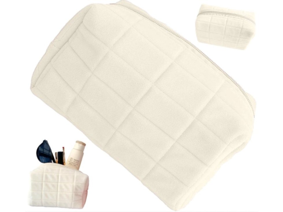 Multifunkční Kosmetická Taška Penál Organizér, Krémový Plyš, 10x9x16 cm