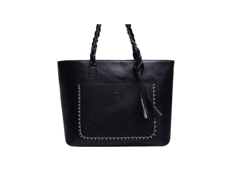 Velká prostorná dámská nákupní taška z kůže, zlaté kování, 30x45x13 cm