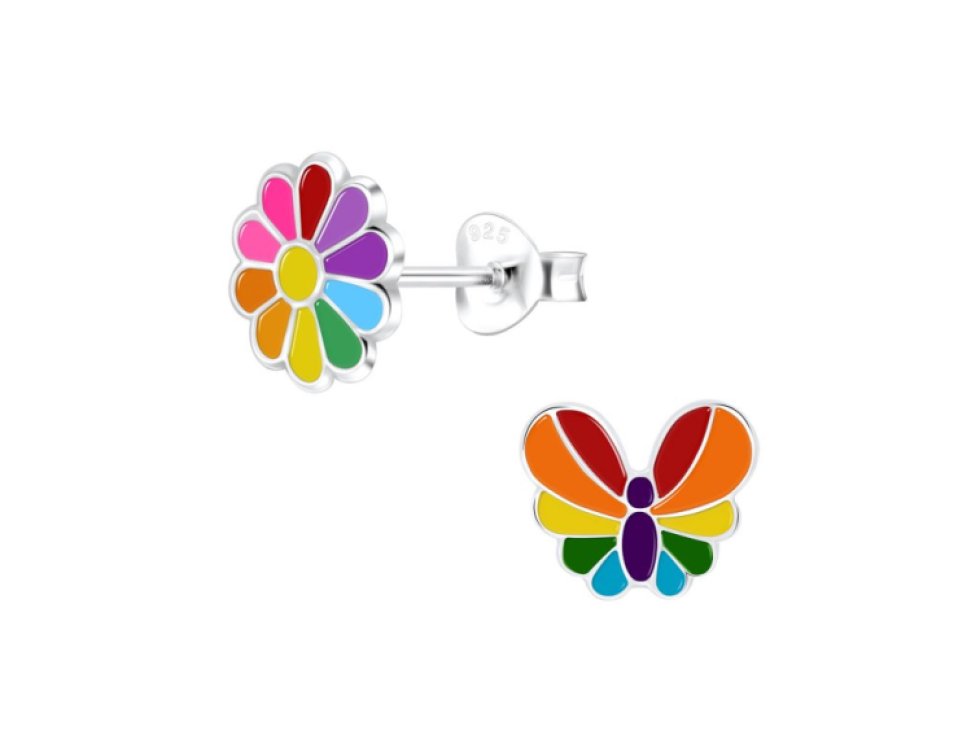 Dětské stříbrné náušnice duhové