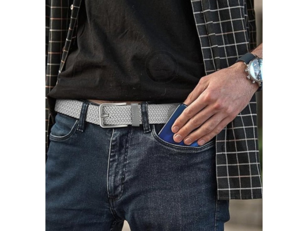 Flexibilní elegantní silný pletený pás na kalhoty šedý