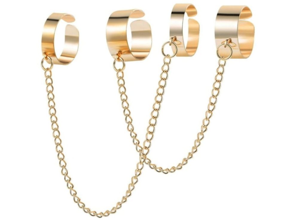 Sada 4 Punkových Prstenů v Retro Stylu, Zlatá Barva, Kov, Velikost 16-18 mm