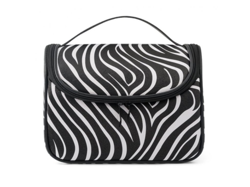 Skládací kosmetický kufřík zebra KS76, miěkký a śliiský materiál, velmi prostorný