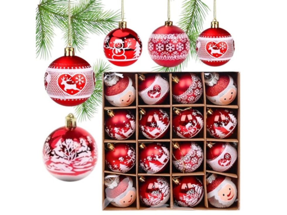 Sada 16 vánočních ozdob - červené koule průměr 5 cm v balení