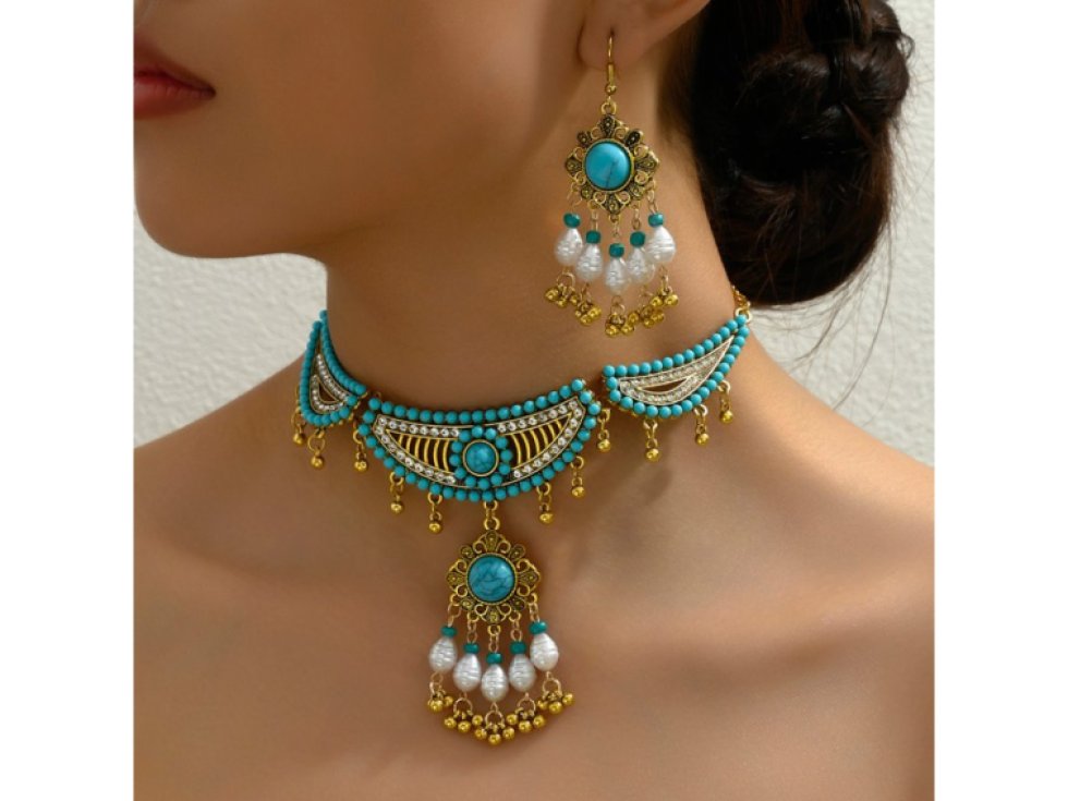 Sada náušnic a náhrdelníku Orient princess - tyrkysová
