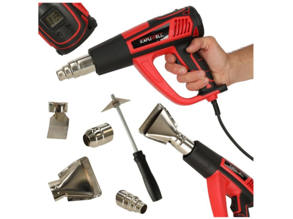 Elektrický topný hořák s regulací teploty 0-600 stupňů C průtok vzduchu 300-500 l/min + 4 vyměnitelné hroty 1850W