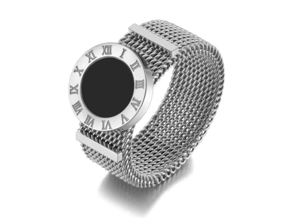 Dámský prsten Římské hodiny, stříbrný, z chirurgické oceli