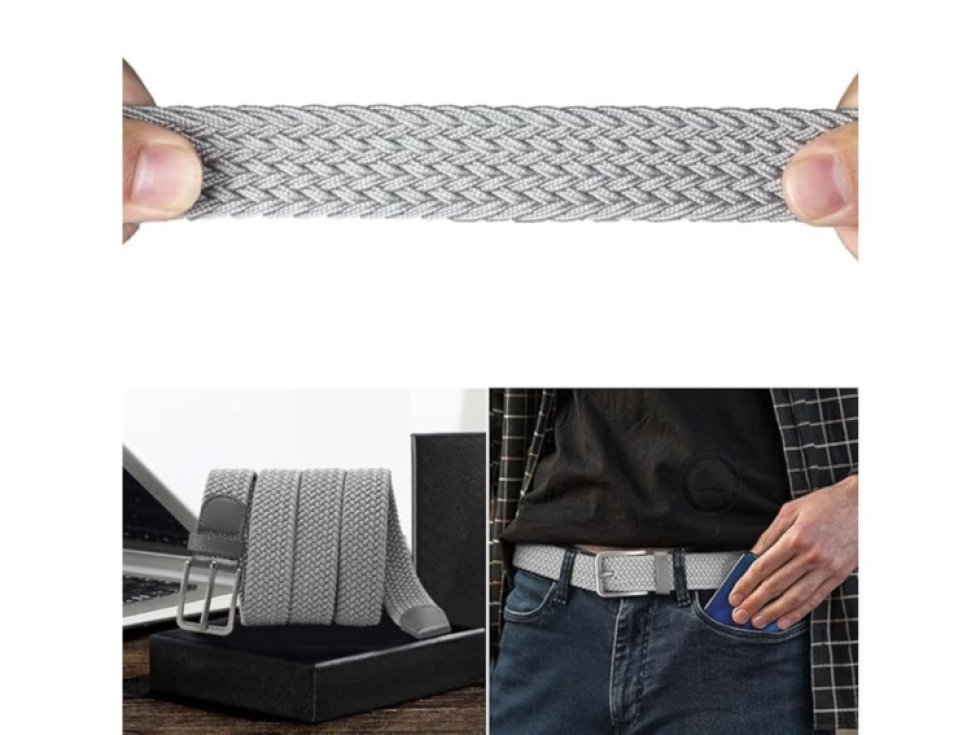 Flexibilní elegantní silný pletený pás na kalhoty šedý