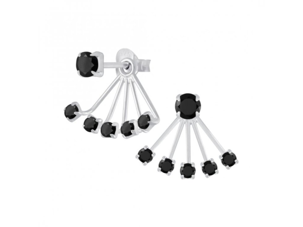 Stříbrné kulaté náušnice s kubickými zirkony - černé