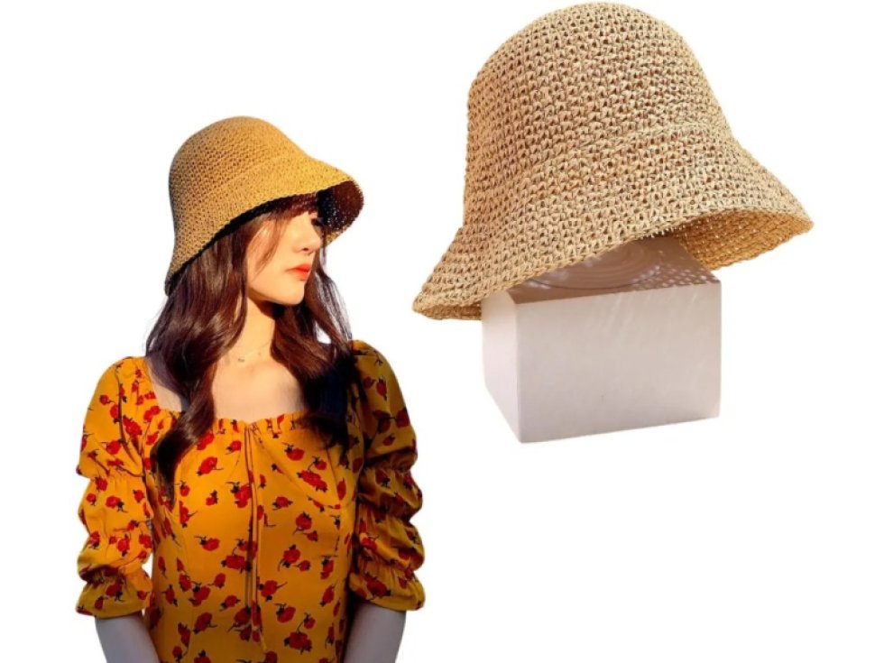 Dámský slaměný plážový klobouk BUCKET HAT, tmavá sláma, univerzální velikost 56-58 cm