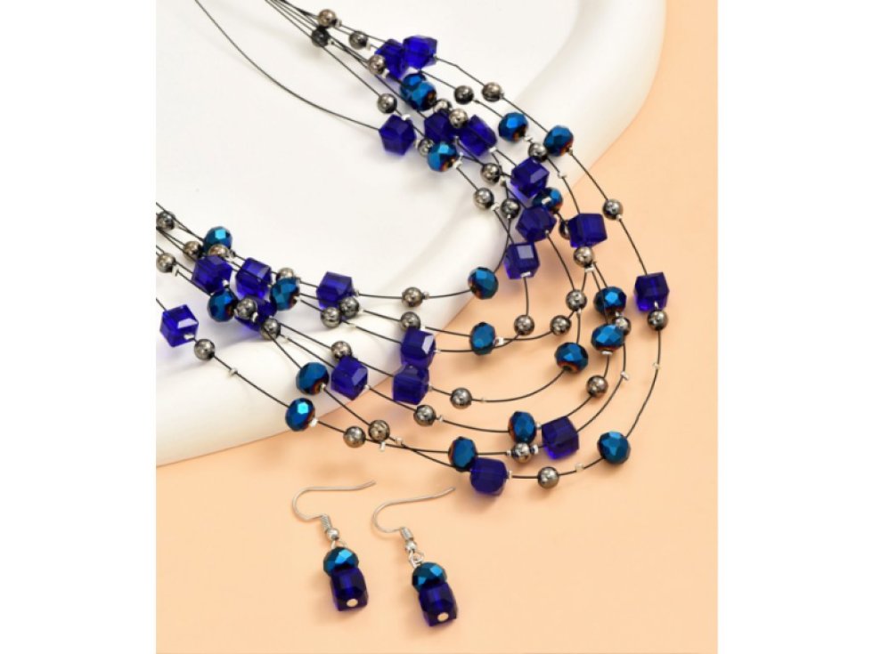 Náhrdelník a náušnice Rozpustilé korálky - modrá