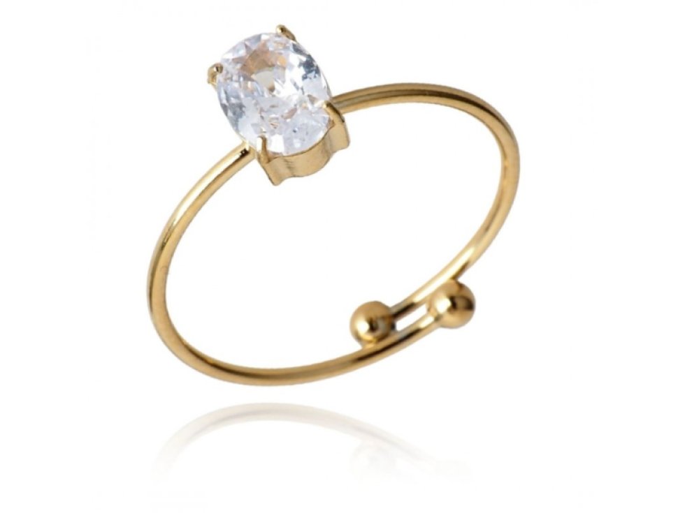 14k Pozlacený Prsten z Nerezové Oceli se Zirkony, Světle Zlatá Barva, Odolný vůči Povětrnostním Vlivům