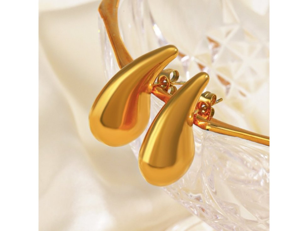 Náušnice Kapka vody zlaté, chirurgická ocel, střední