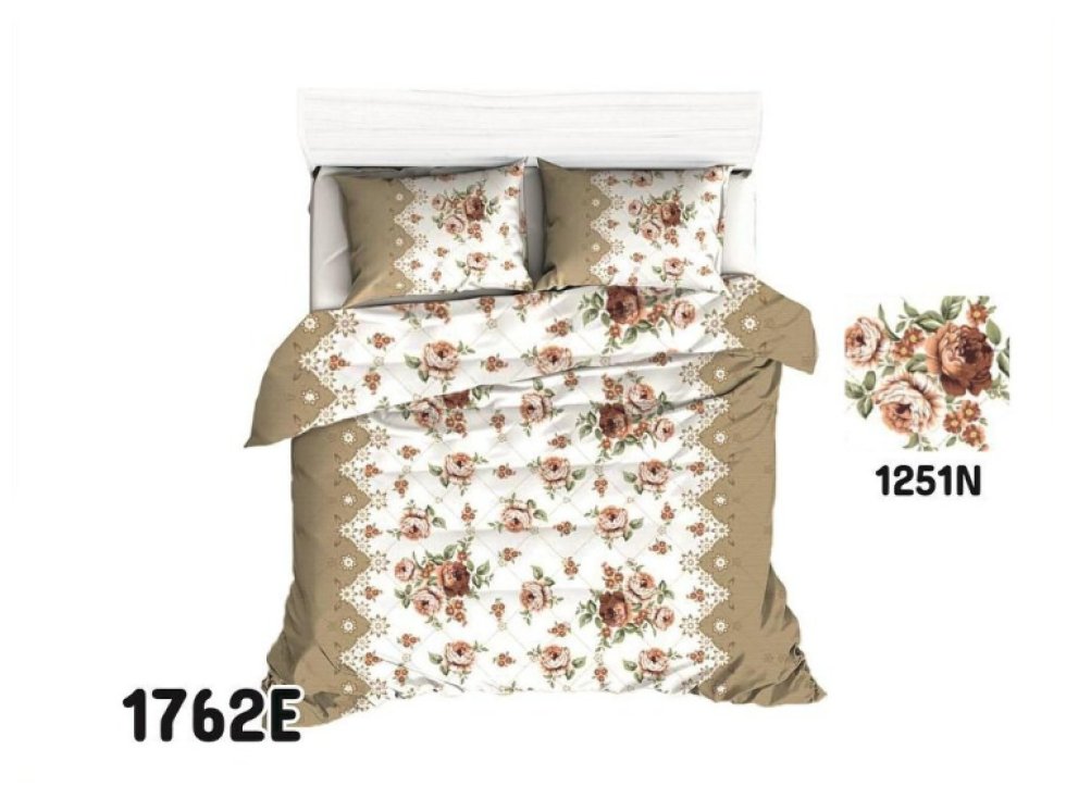 Bavlněné povlečení 140x200 1762E kytice květů béžové pruhy 1251N