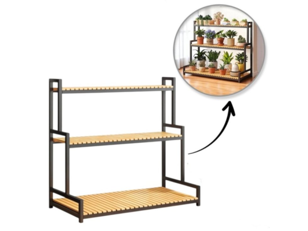 3patrový černý stojan na květiny, police 120 x 40 x 95 cm - SZ47CZ