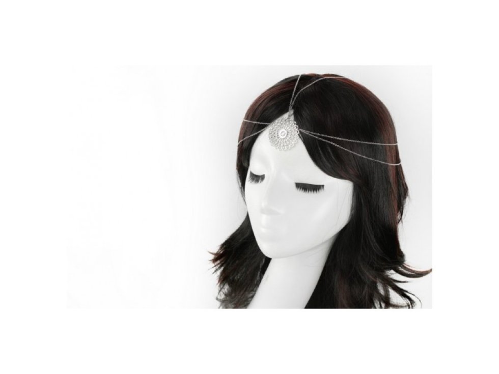 Čelenka Boho s ozdobou Tikka, stříbrná roseta, zlatá barva