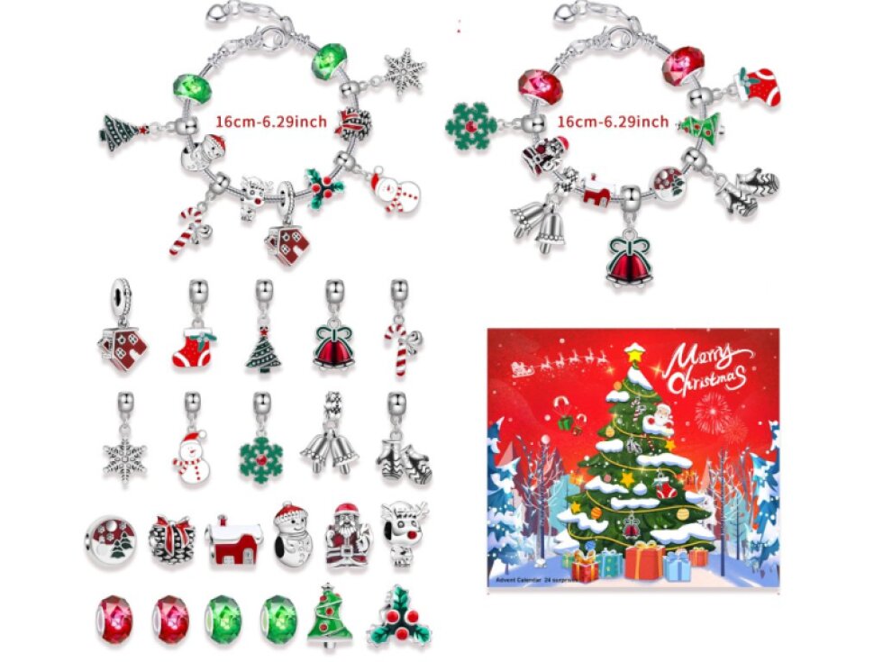 Adventní kalendář - Náramky s přívěsky - červený - II