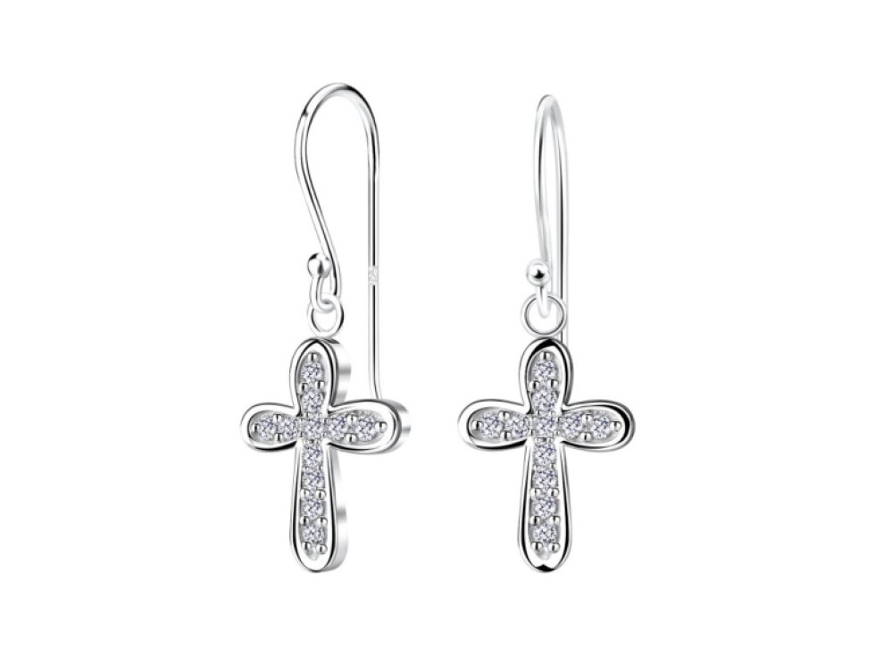 Stříbrné náušnice s křížkem - bílé