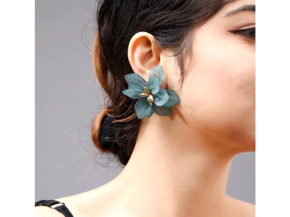 Retro Náušnice s Letními Květinami Boho, Kov a Akryl, 5x6 cm