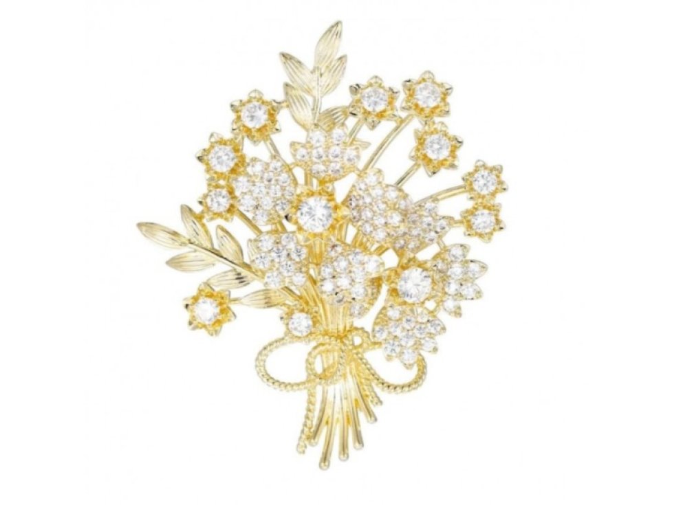 Elegantní ozdobná brož s květinovým motivem a zirkony