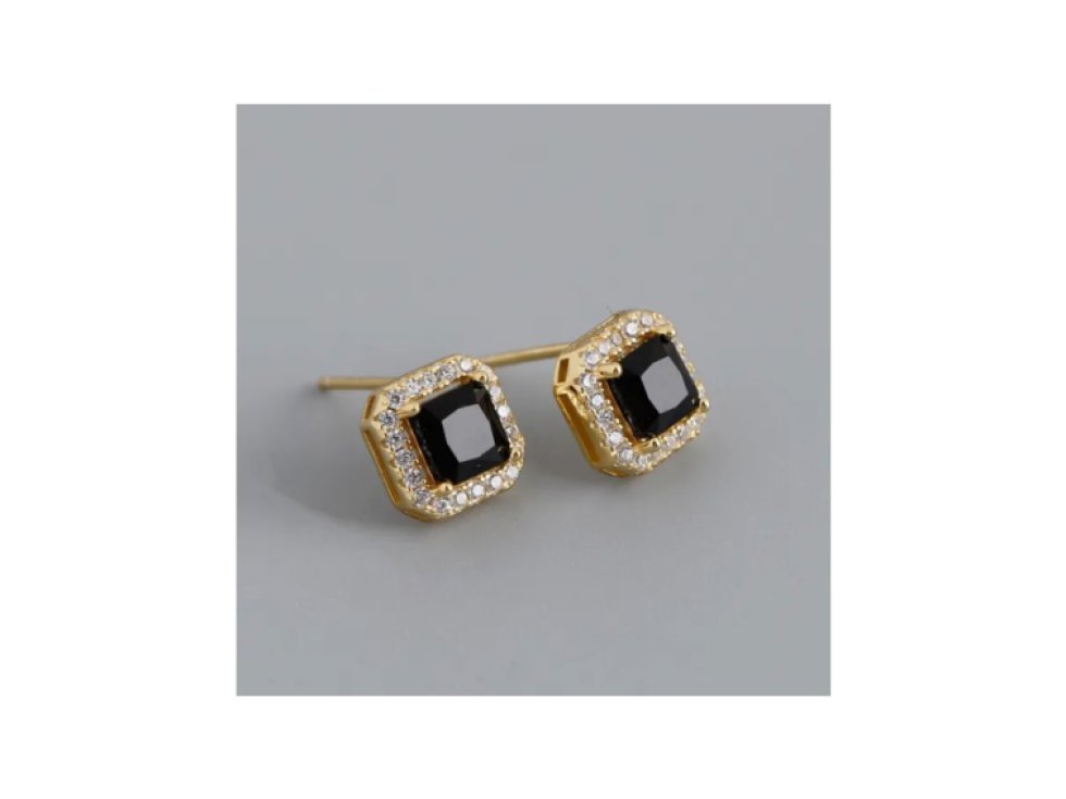Stříbrné náušnice Puebla se zirkonem - černá - pozlacené