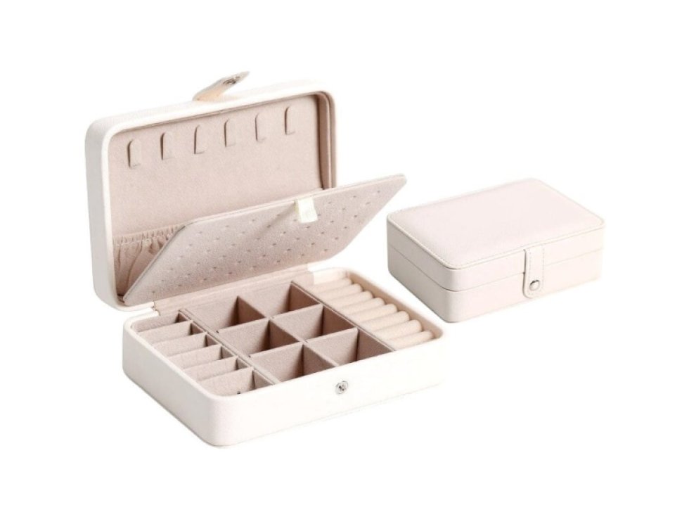 Organizér na šperky z plastu a ekokůže, 16x11x5 cm, s měkkým látkovým vnitřkem