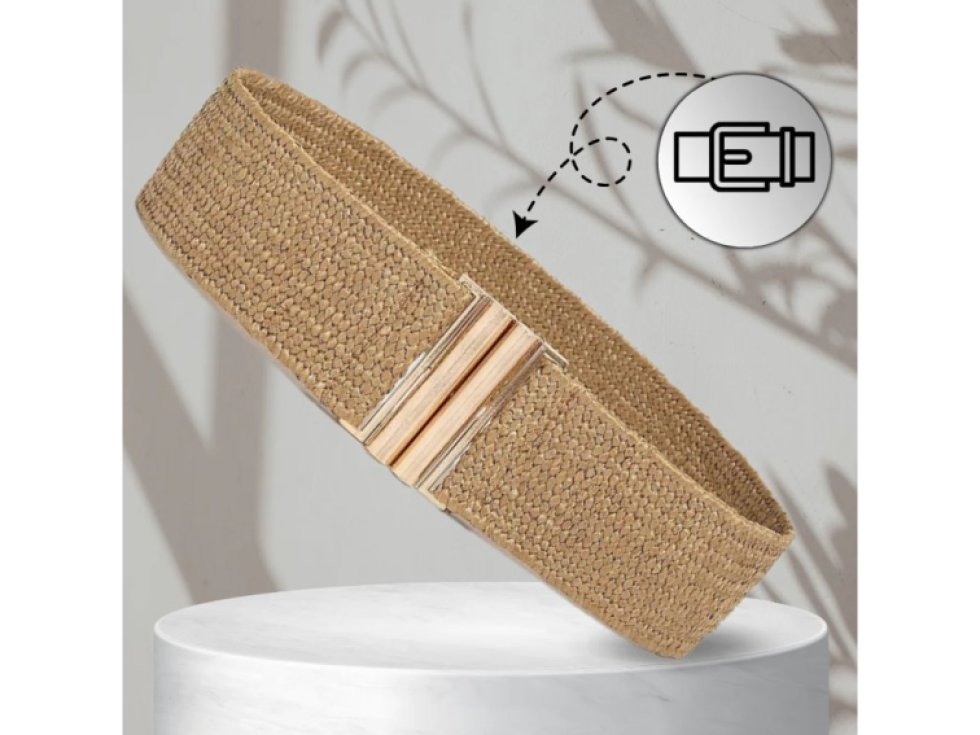 Pletený slaměný dámský pás, jednoduchý, béžový, ozdobný pás na pas.