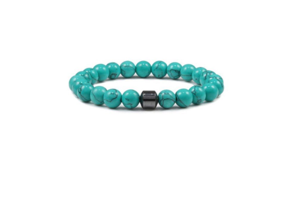 Náramek z pravých kamenů Tyrkys tmavší a Hematit. Unisex