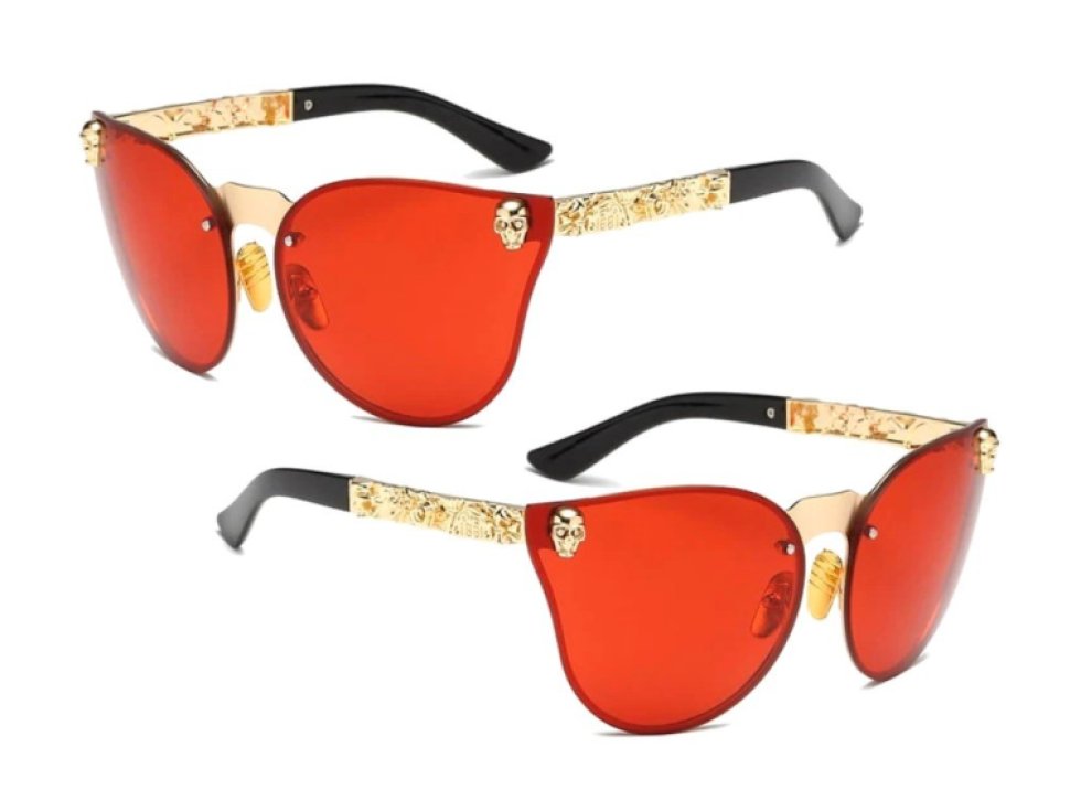Dámské sluneční brýle kočičí oči, červené s lebkou, polarizované