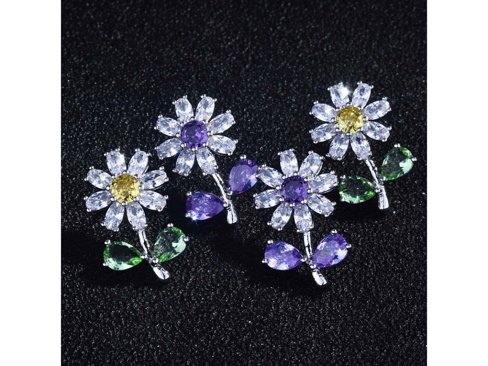 Náušnice Flor de Cristal Fialka - náušnice s krystaly