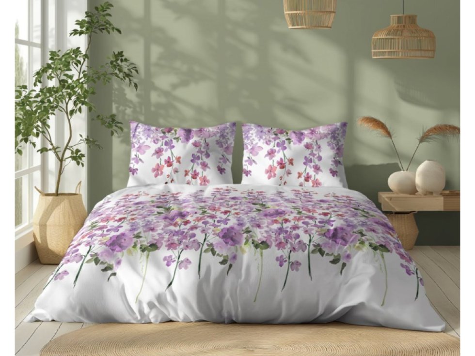 Bavlněné ložní prádlo 220x200 bílé fialové květy 5252 A Bavlna 48