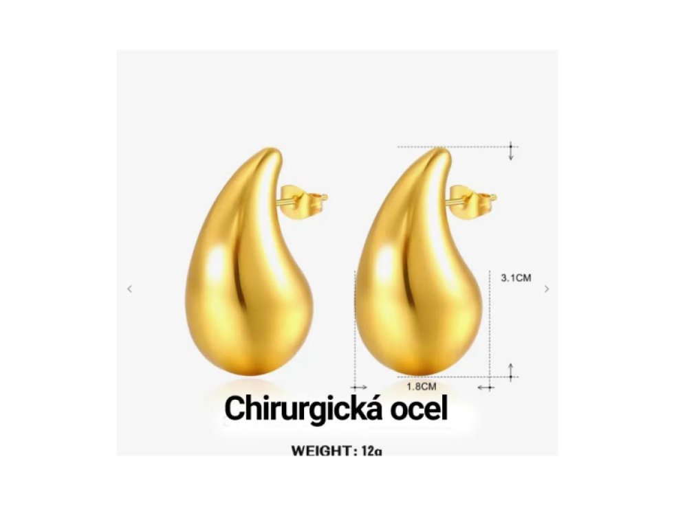 Náušnice Kapka vody zlaté, chirurgická ocel