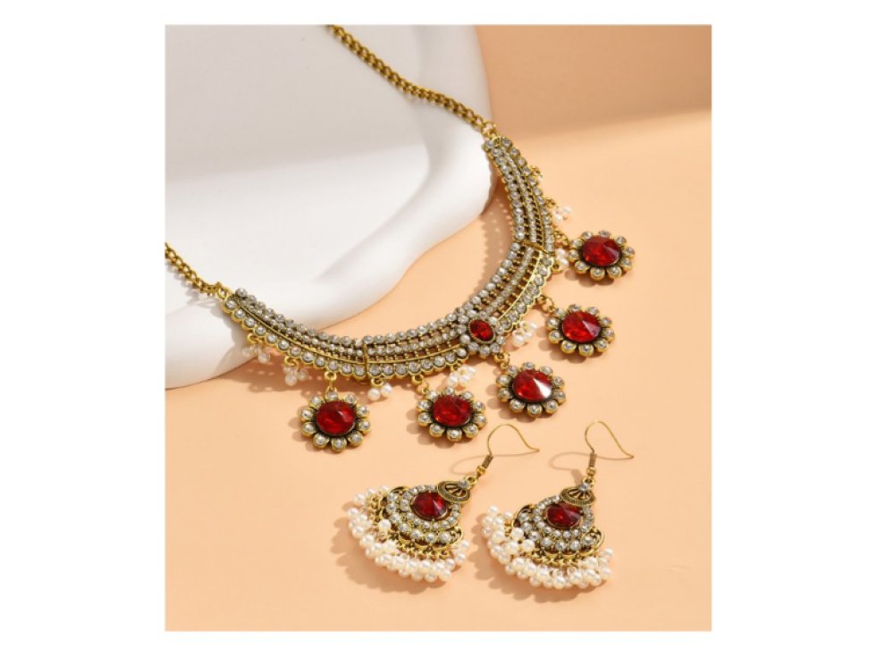 Sada náušnic a náhrdelníku Orient princess - červená