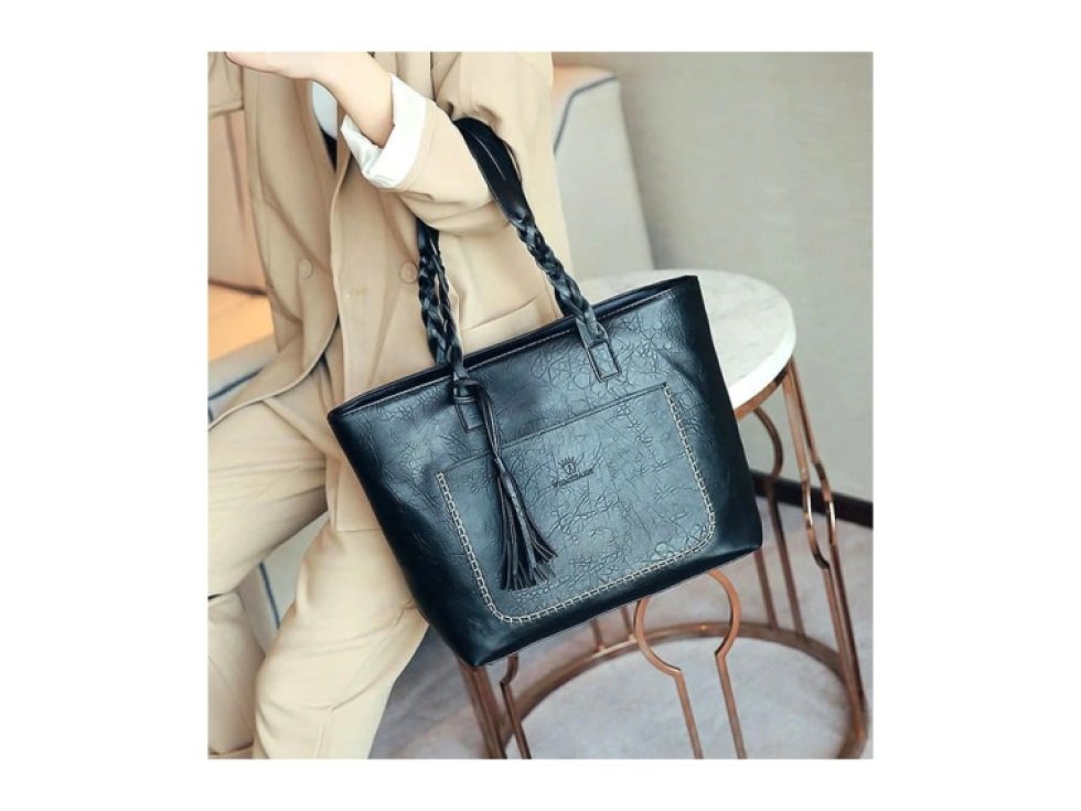 Velká prostorná dámská nákupní taška z kůže, zlaté kování, 30x45x13 cm