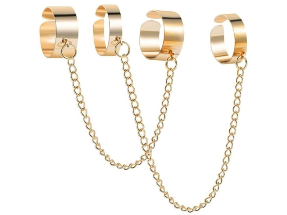 Sada 4 Punkových Prstenů v Retro Stylu, Zlatá Barva, Kov, Velikost 16-18 mm