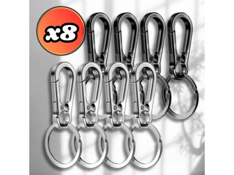 Metalový klíčový přívěsek karabina s kroužkem na klíče - 8 kusů v sadě