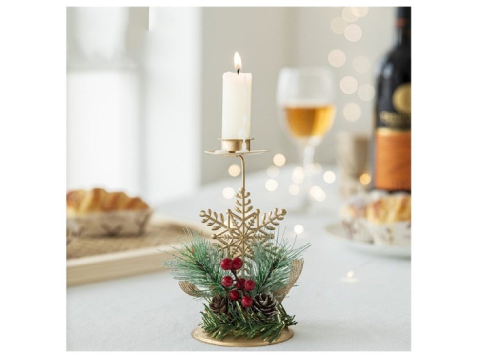 Zlatý Vánoční Dekorativní Stolní Svícen Glamour, 15 cm, Plast
