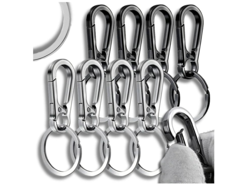 Metalový klíčový přívěsek karabina s kroužkem na klíče - 8 kusů v sadě