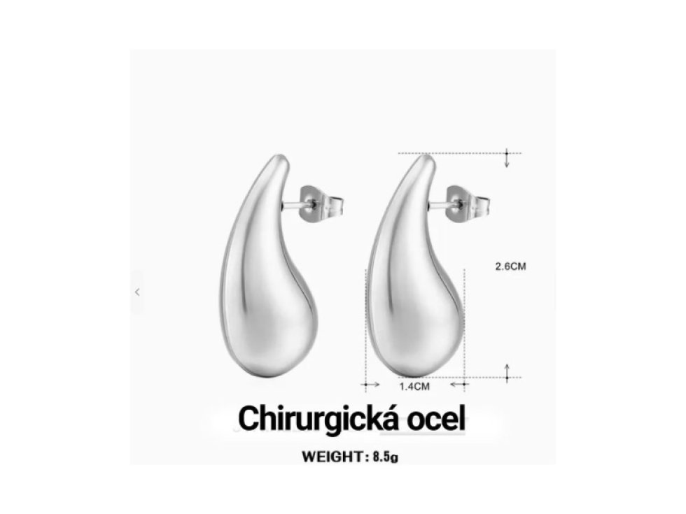 Náušnice Kapka vody zlaté, chirurgická ocel, střední