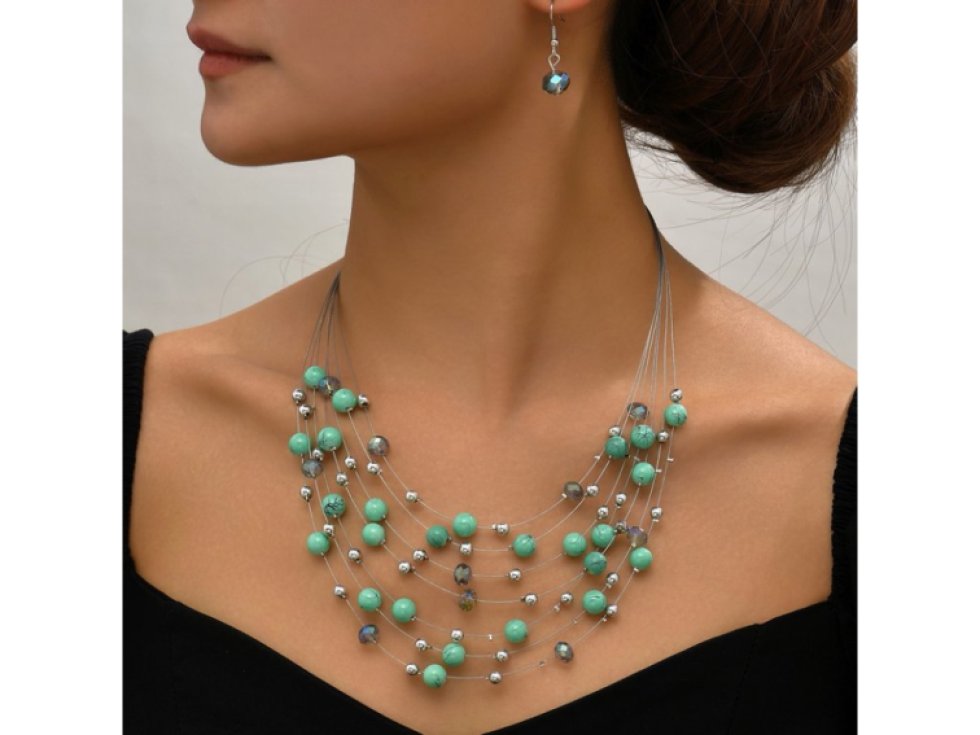 Náhrdelník a náušnice Rozpustilé korálky - zelená