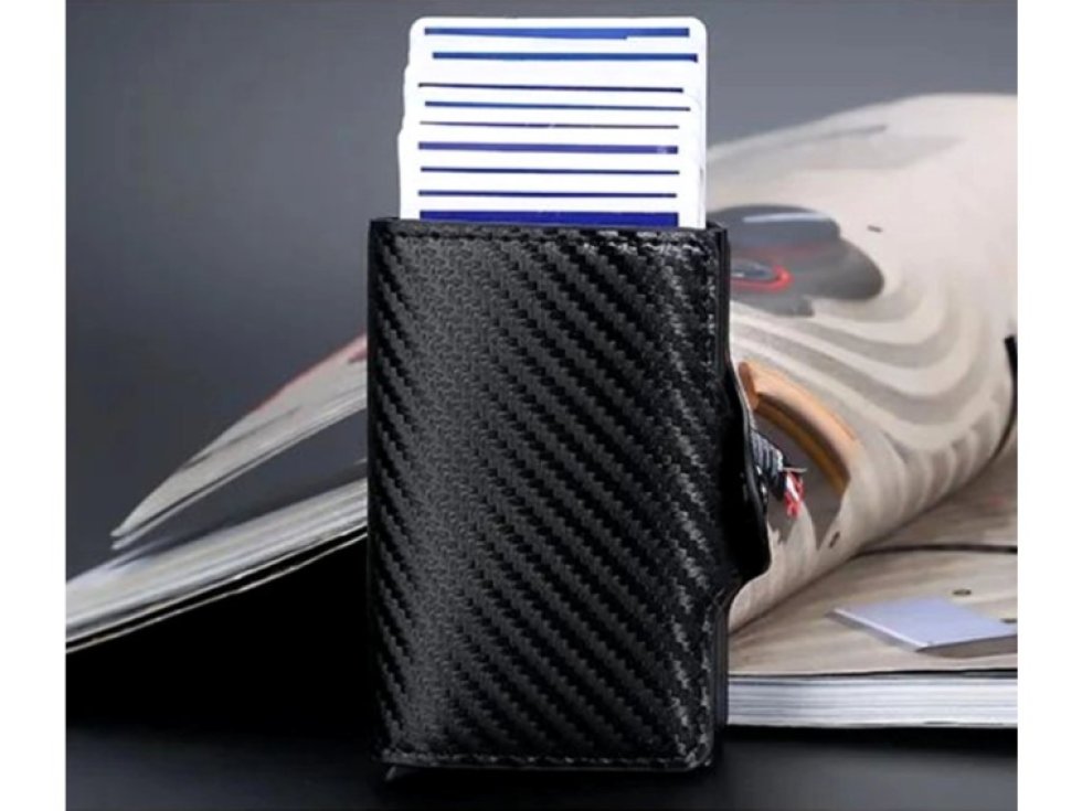 Elegantní pánská peněženka z ekokůže s ochranou proti krádeži, černá, 7x10x2.5 cm