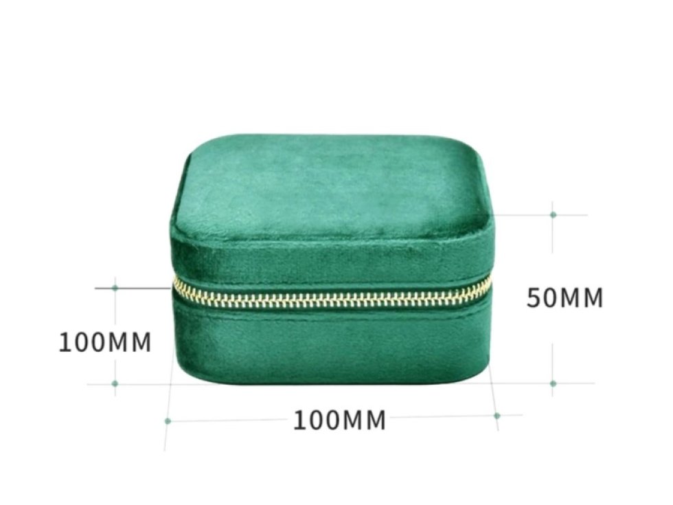 Organizér na šperky s malým zrcátkem, semiš, zelený, 10x10x5 cm