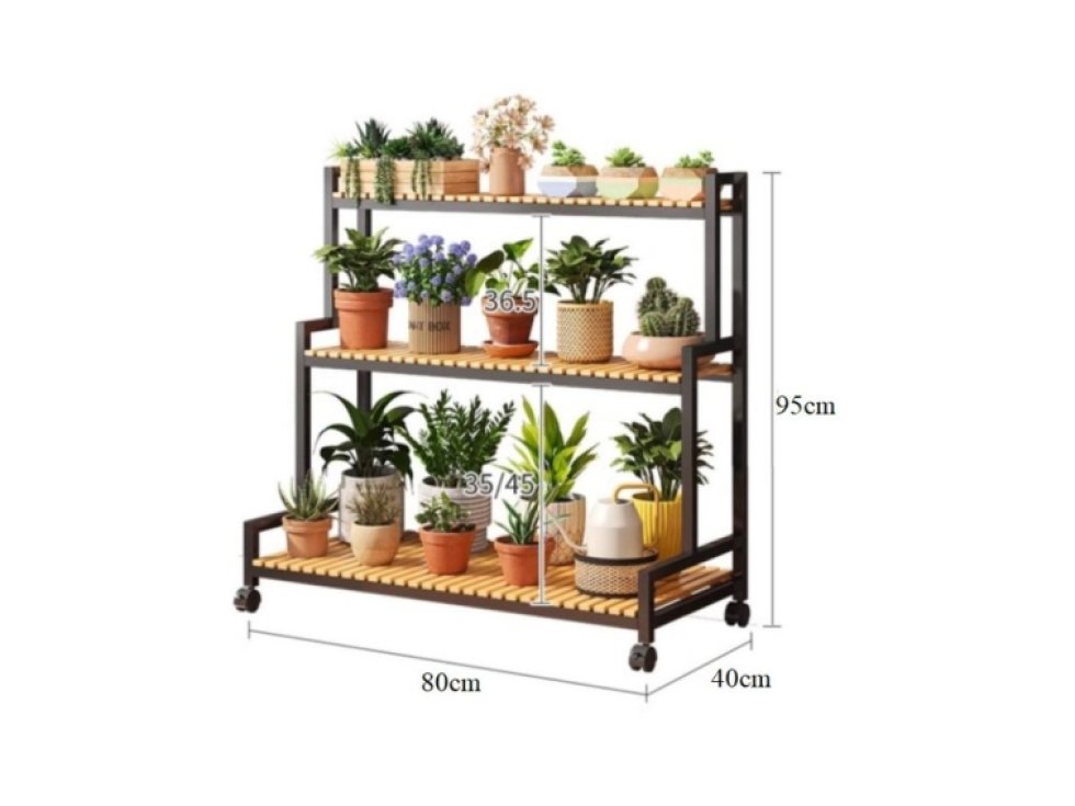 3patrový černý stojan na květiny 80 x 40 x 95 cm - SZ46CZ